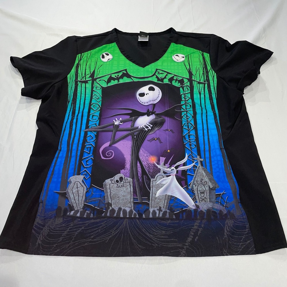 Disney Nightmare Before Christmas Jack Skellington Scrub Top XL TF637 Black